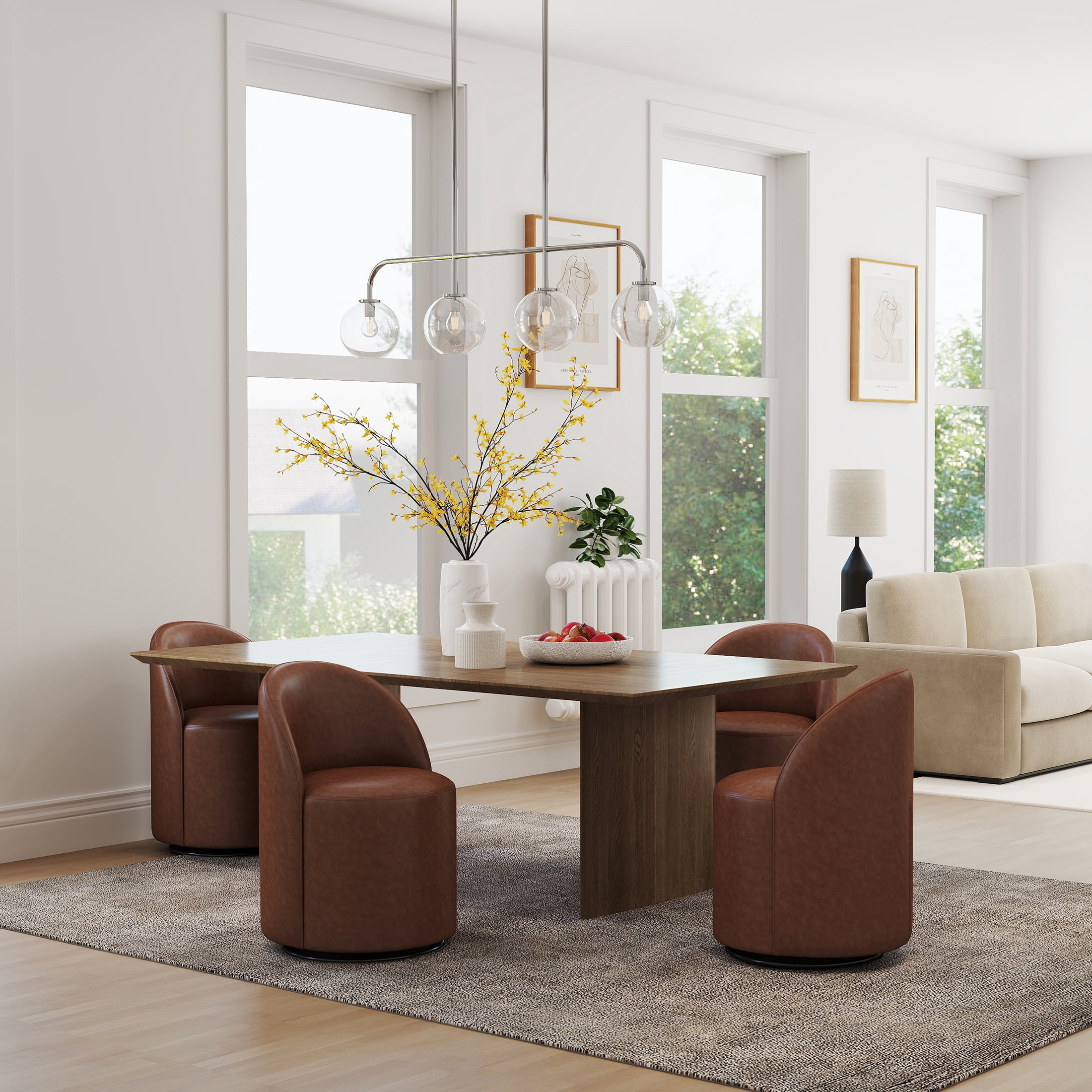Guyou 360° Swivel Barrel Dining Chair Set of 1, Mid-Century Modern Upholstered Barrel Accent Chair, PU Round Vanity Chair for Dining Room Living Room Bedroom, Brown