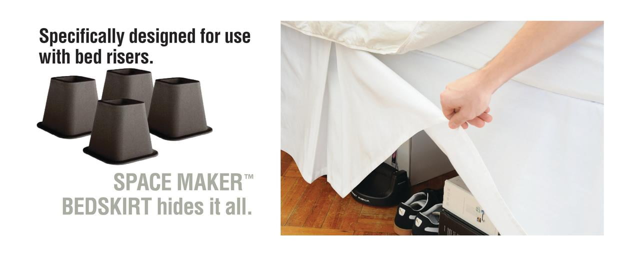 Space Maker Extra-Long Bed Skirt, 21’ Drop, White, Queen