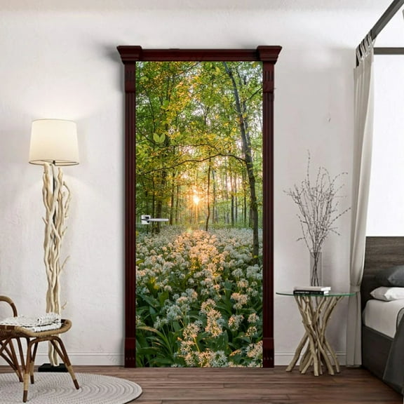 Moon Door Sticker PVC D DIY Self-Adhesive Waterfall Sunshine Forest Wallpaper Living Room Art Poster