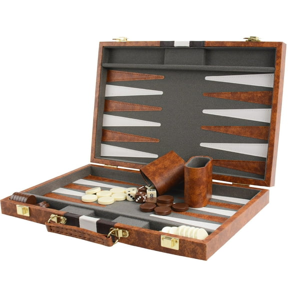 Set de viaje de cuero marrón Vovotuzzi 15 para juego de backgammon