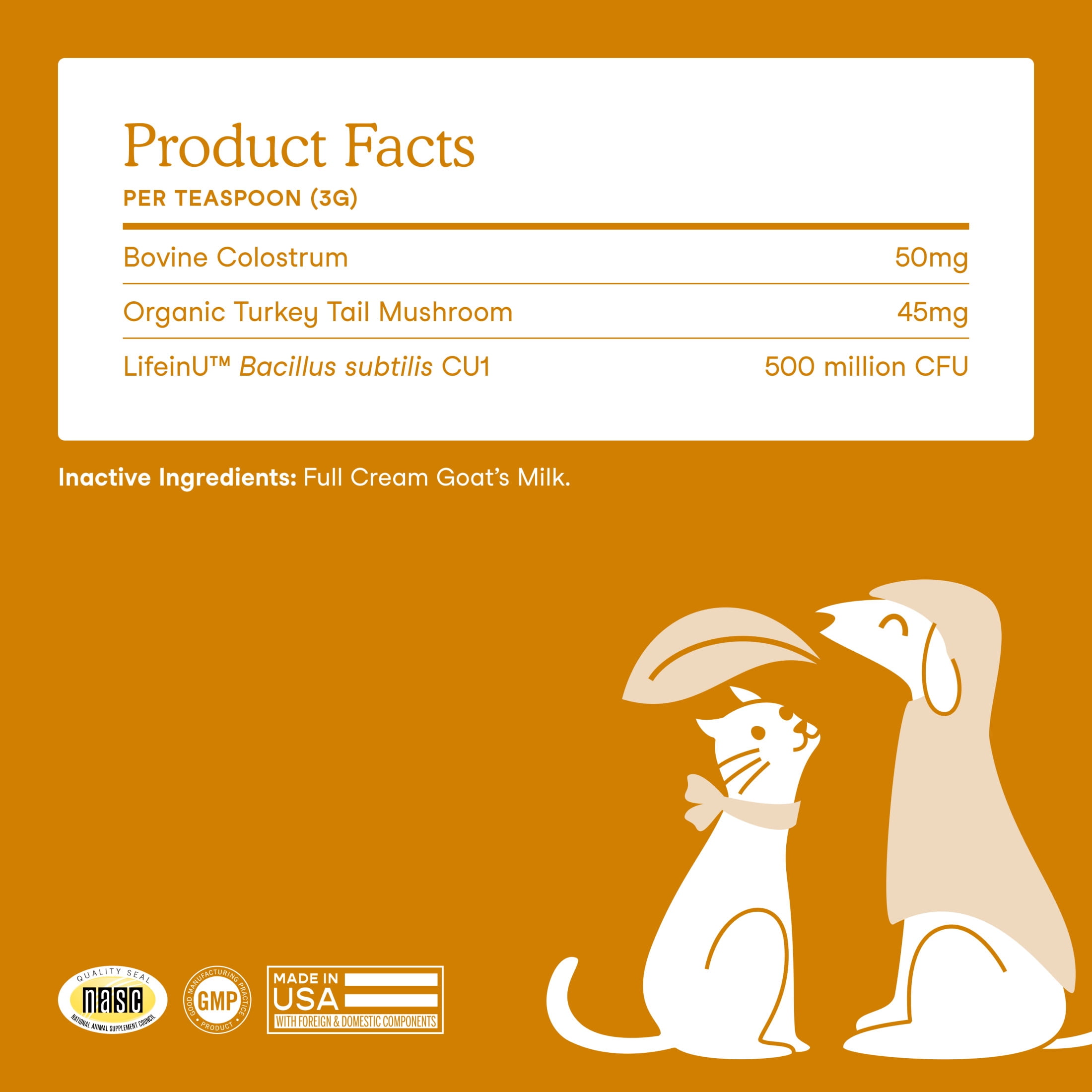 Fera Pets Immune Goat Milk for Dogs & Cats - With Colostrum, Turkey Tail Mushroom, & Probiotics - 60 Servings