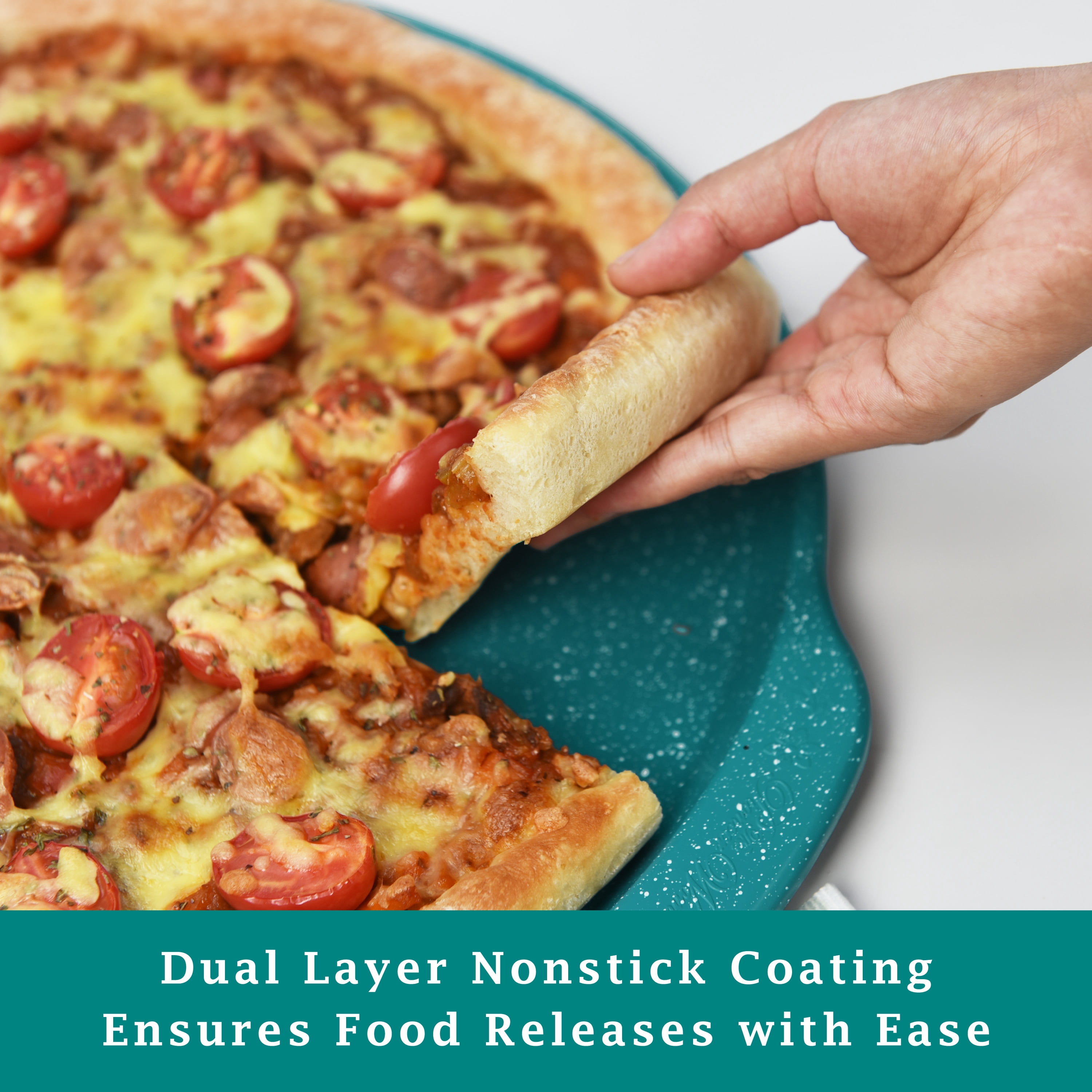 (4 pack) The Pioneer Woman Teal Speckle 16" Nonstick Aluminum Pizza Pan