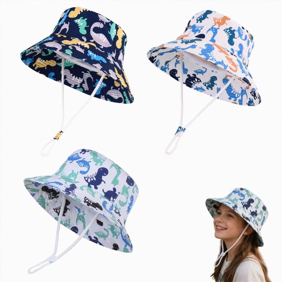 Kids Bucket Hat UPF50 Summer Sun Protection Beach Cap Cotton Kids Sun Hat for Boys Girls Outdoor(White,2-3 Years)