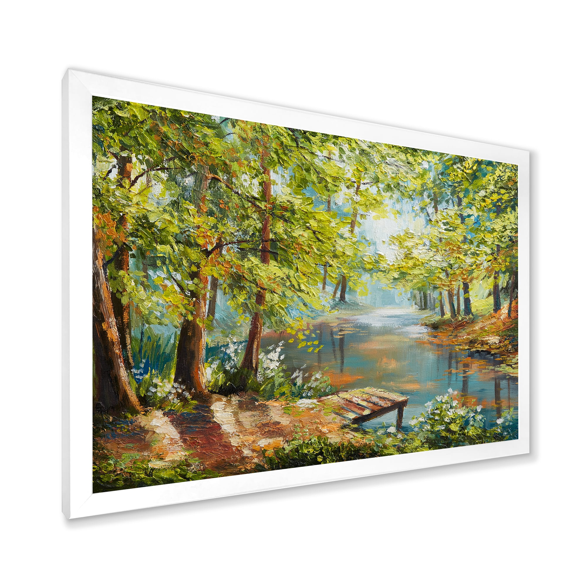 Meandering River With Autumn Forest 20 in x 12 in Framed Painting Canvas Art Print, by Designart