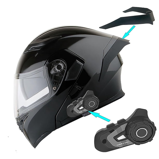 1Storm Casco modular de motocicleta de cara completa abatible con doble visera + paquete de alerón con auriculares Bluetooth para motocicleta Freedconn: HB89 negro brillante