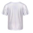 thumbnail image 2 of Zaldita Kids Girls Sparkly Metallic Shiny T-shirt Boys Short Sleeves Loose Tee Tops for Dance Performance Costume A Silver 5-6, 2 of 7