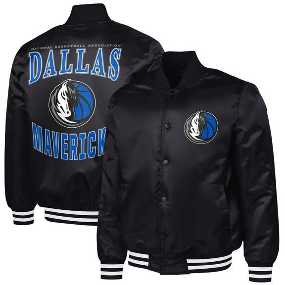 Men's G-III Sports by Carl Banks Black Dallas Mavericks Adaptive Bold Logo Satin Varsity Jacket