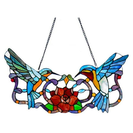 Stained Glass Lotus - River of Goods Stained Glass Hummingbird Floral Window Panel