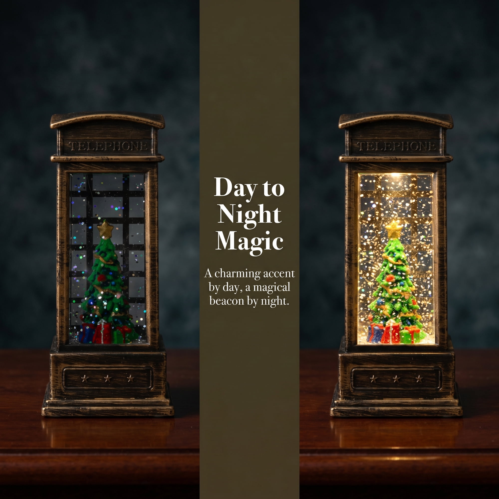 Unique Bargains Christmas Light Up Crystal Ball Mini LED Glitter Sphere Orb Brown Style H