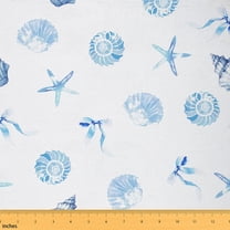 Homewish Ocean Sealife Fabric by the Yard 1 Yard,Cute Conch Starfish Home Decor Fabric by the Yard,Blue Bowtie Bowknot Sewing Fabric For Girls Kids,Microfiber Bedroom Decor