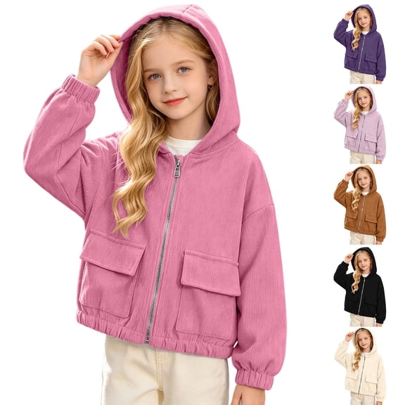 HAOTAGS Girls Hooded Windbreaker Jacket (4T–13) Warm, Windproof, Zip-Up Casual Coat with Pockets for Kids Hot Pink Size 6