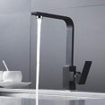 thumbnail image 4 of Rewera Grifo moderno para fregadero de cocina de una sola pieza de latón macizo pulido con una sola palanca, negro pulido, grifo mezclador para lavabo frío y caliente, 4 of 5