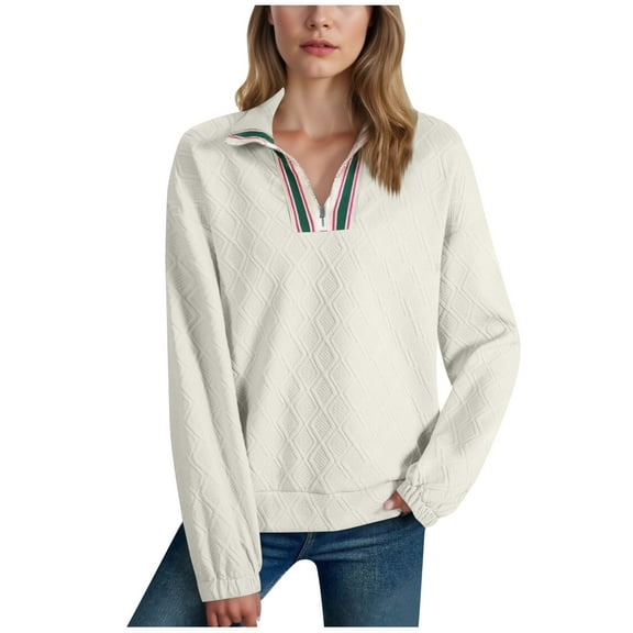 Perfectbot Women's Quarter Zip Sweatshirt - Quilted Pullover, Lapel Collar Dressy Casual Tops