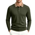 thumbnail image 5 of Polo Shirts for Men Long Sleeve Color Block Breathable Classic Collared Shirts Men's Golf Shirts Casual Work Shirts Green S, 5 of 5