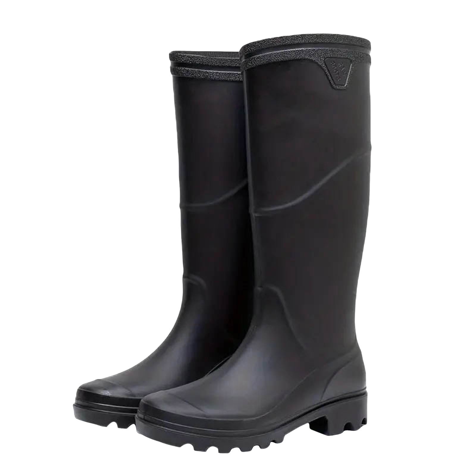 Quealent Men's Steel Toe Rain Boots Rubber Boots, Waterproof Garden Fishing Outdoor Work Boots, Durable Slip Resistant Knee Boots (Black,10)