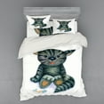 thumbnail image 2 of Ambesonne Cat Bedding Set 3 Pcs, Cat Cartoon Fish Skeleton, Twin, Grey Cream, 2 of 3