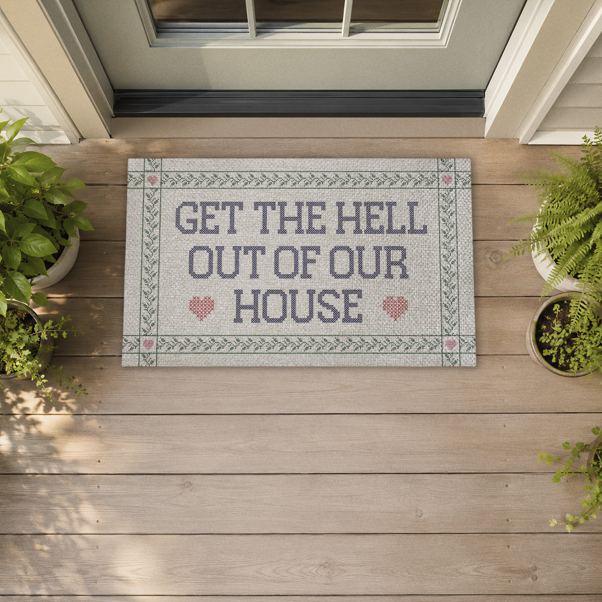 Stupell Industries Get Out Of Our House Printed Outdoor Imitation Sisal Floor Mat, design by Lil' Rue