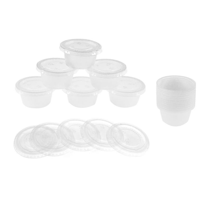 125 Count Mini Translucent Plastic Jello Shot Condiment Sauce Cups with  Lids for Restaurants, Dips & Salsa, 2-Ounce by Super Z Outlet 