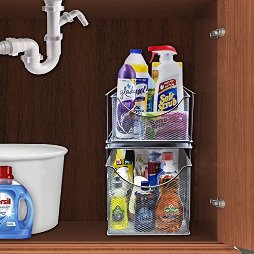 Sorbus 2-Tier Mesh Drawer Organizer with Pull Out Drawers, Silver