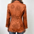 thumbnail image 4 of Women's Floral Print Jacket, Trendy Lapel Ruffle Hem 3/4 Sleeve Button Down Top ,Lightweight Vintage Solid Color Casual Outerwear Saffron M, 4 of 6