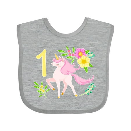 

Inktastic First Birthday Pink Unicorn with Flowers Gift Baby Boy or Baby Girl Bib