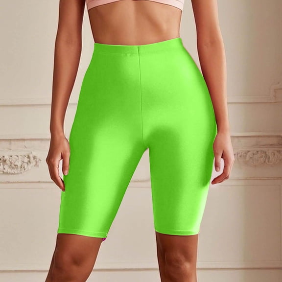 Women's High Waisted Shiny Neon Knee Length Yoga Running Shorts Leggings for Fitness Workout Activewear Comfort Stretch Girls Leggings L