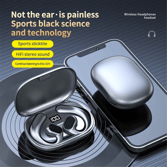 Open Ear Bluetooth Earbuds, Wireless Headphones with Ear Hook Design, LED Battery Display and HiFi Stereo for Running, Workouts, Commuting and Calls