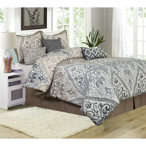 Lanco Ross 7Piece Comforter Set, Grey, King