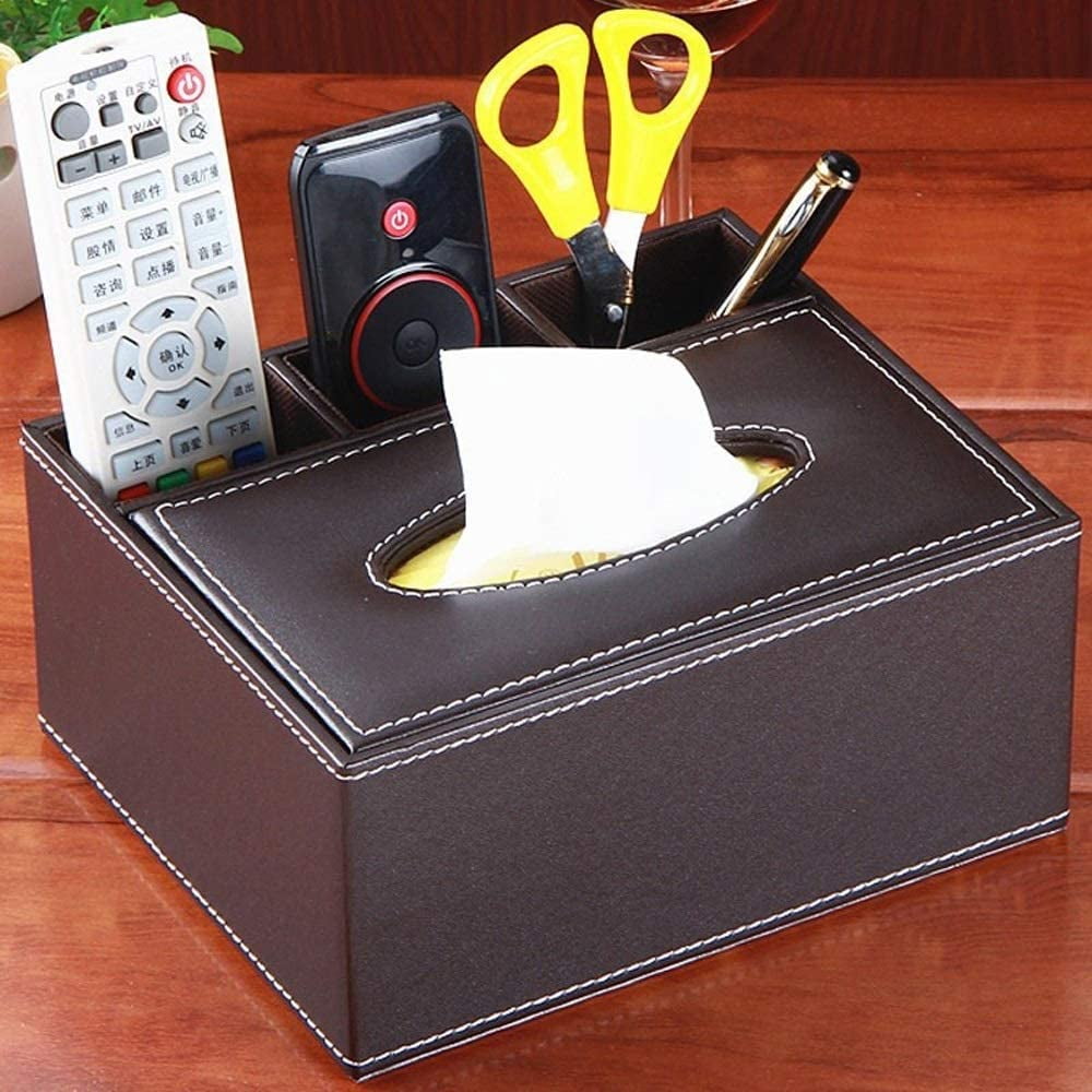 PU Leather Multifunction Tissue Box Cover Pen Pencil Holder Remote