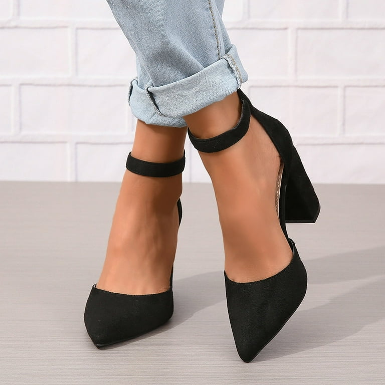 Block heel pointed toe ankle strap best sale