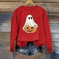 thumbnail image 4 of Womens Sweatshirts Halloween Printed Round Neck Long Sleeved Sweatshirts,Tops for Women Red, 4 of 5