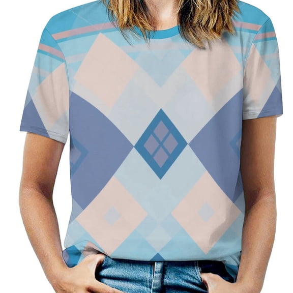 Diamond Grid Pattern T-Shirt O Neck Oversize T-Shirts Short Sleeve Classic Tees Women Summer Graphic Tops