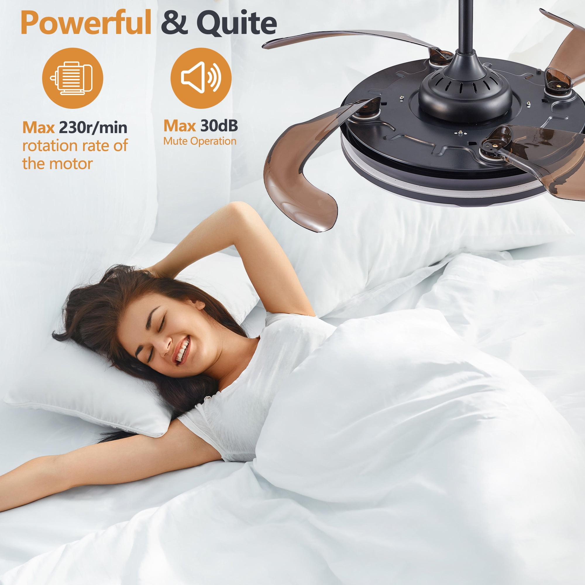 Leumius 42" Retractable Ceiling Fan with Light, Modern LED Chandelier Fan with Remote Control, 6 Speed Adjustable Blades,Quiet DC Motor,Dimmable Lighting for Living Room Bedroom Dining Room