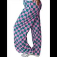 thumbnail image 2 of Pantalones Casuales A Cuadros para Mujer, Cintura Elástica, Cómodos, Holgados, de Pierna y con Bolsillos Cuadros Rosa y Verde M, 2 of 7