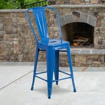 Flash Furniture Commercial Grade 4 Pack 24" High Blue Metal Indoor-Outdoor Counter Height Stool with Removable Back