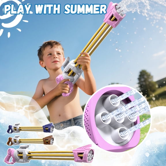 5 Nozzle Pull-Type Water Gun Blaster, 21.6in Large Capacity Water Gun, Long Range Summer Outdoor Water Toy for Eeveryone, Blue