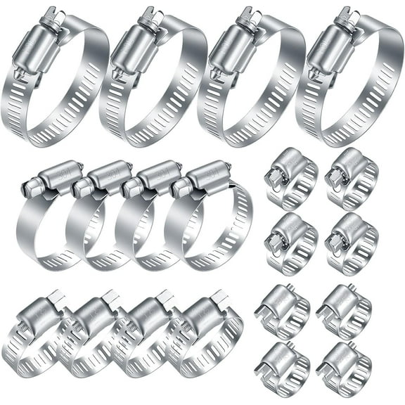 Rongsi 20Pcs Adjustable Stainless Steel Hose Clamps Assortment Kit, 1/4-2 in (6-51mm) Worm Gear Pipe, Fuel LineHeavy Duty for Plumbing, Washing Machine, Mechanical, Automotive Hose Connecti