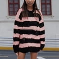 thumbnail image 2 of HAPIMO Sales Womens Sweaters Fall Fashion Long Sleeve Crewneck Knitwear Colorblocked Casual Jumper Striped Pullover Sweaters for Women Pink S, 2 of 6