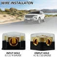 thumbnail image 4 of CIVG 2pcs 2 Way Power Distribution Block Copper Power Ground Amp Distribution Block 0/2/4 Gauge Input 4/6/8 Gauge Output Premium Amp Distribution Connection Block with Cover for Car Audio (Gold), 4 of 11