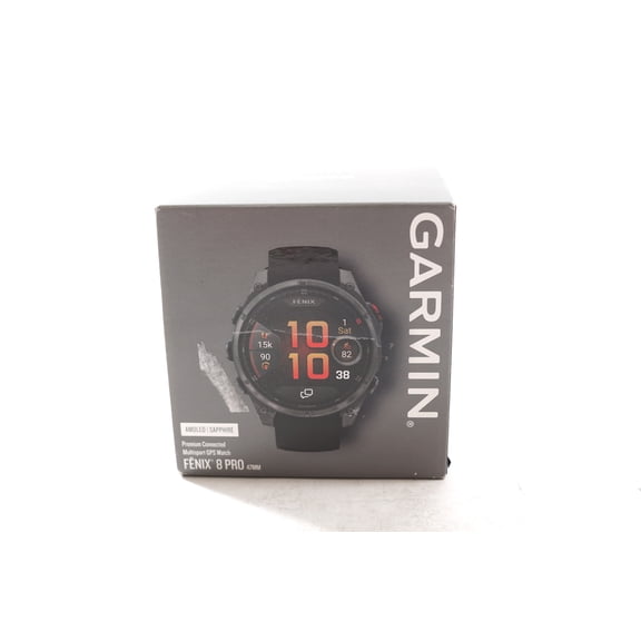 Pre-Owned Garmin fnix 8 Pro, 47mm, AMOLED Display, Premium Connected Multisport GPS Smartwatch, inReach Technology, Sapphire, Carbon Gray DLC Titanium with Black/Pebble Gray Silicone Band