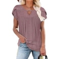 thumbnail image 5 of HAPIMO Women's Trendy Loose Tops Eyelet Dressy Tunic Clearance for Teen Girls Solid Color Ruched Summer Petal Sleeve Elegant Casual Relaxed Blouses Keyhole Neck Pullover Pink M, 5 of 8