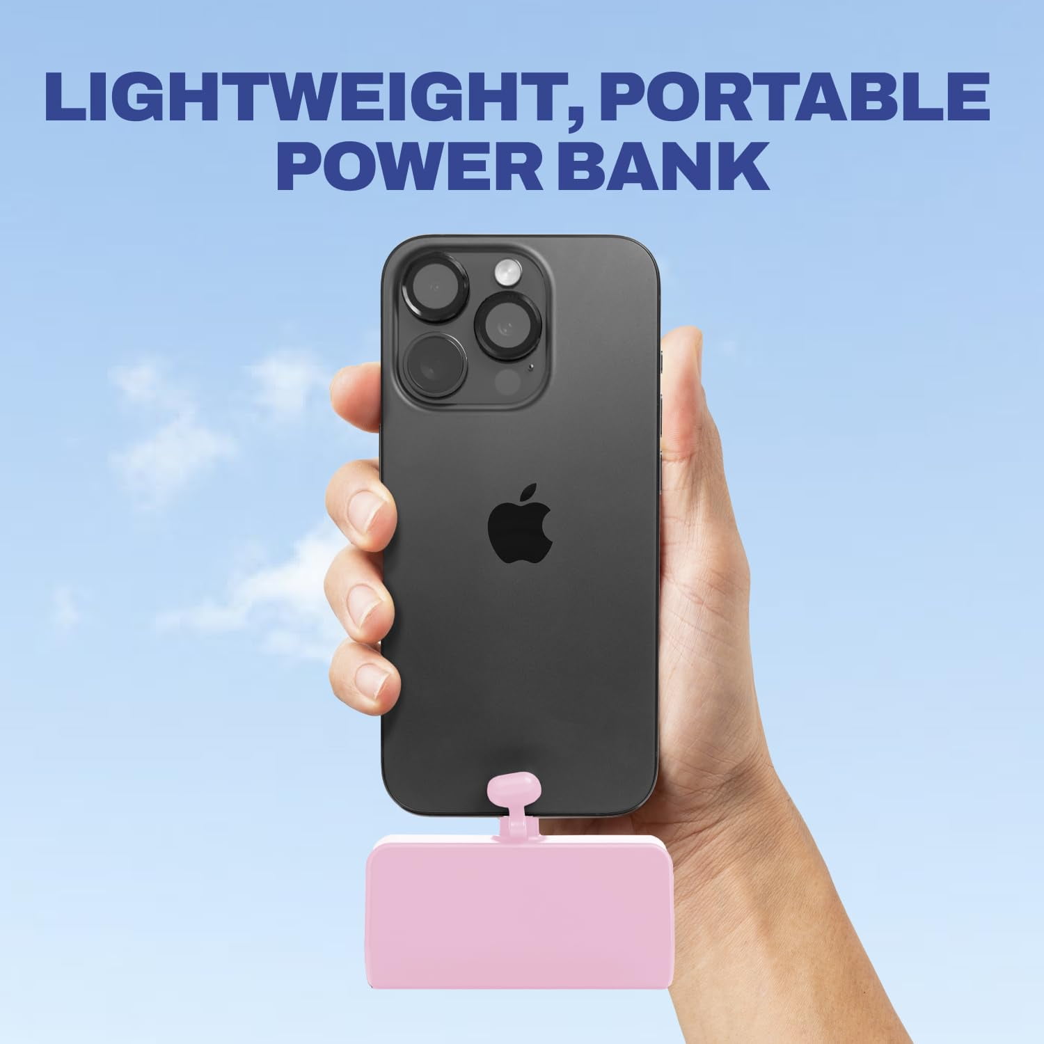CHARGEWORX Portable Power Bank with LCD Display, Built-in Lightning Connector, Dual Charge Fast Charge Portable Charger 5000mAh, Compatible with iPhone 14, 13, 12 & Older (Pink)