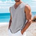 thumbnail image 2 of USNSM Linen T Shirts for Men Lightweight Breathable Short Sleeve V Neck T-Shirts Vintage Loose Fit Summer Casual Beach Tee Tops Gray S, 2 of 7