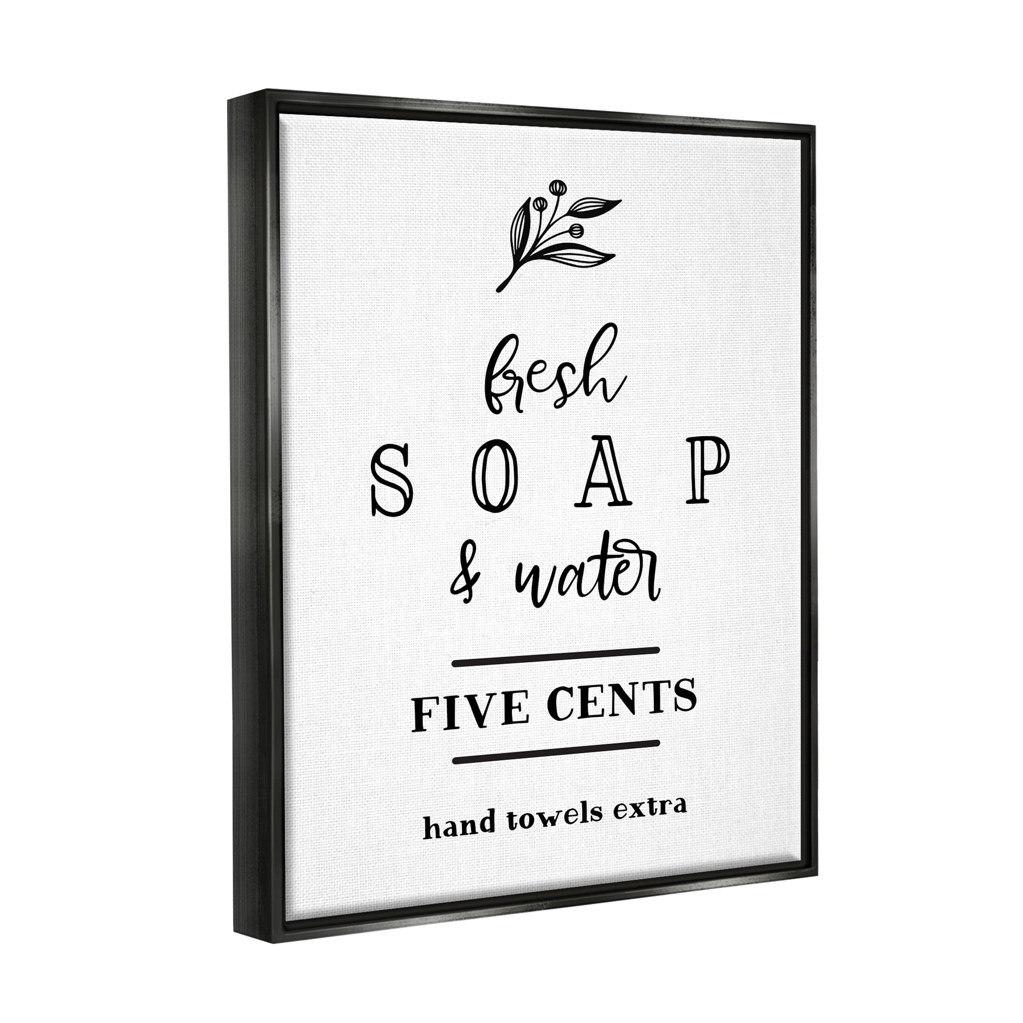 Stupell Industries Fresh Soap & Water Bathroom Washing Botanical Symbol Graphic Art Metallic Gold Floating Framed Canvas Print Wall Art, Design by Lettered and Lined