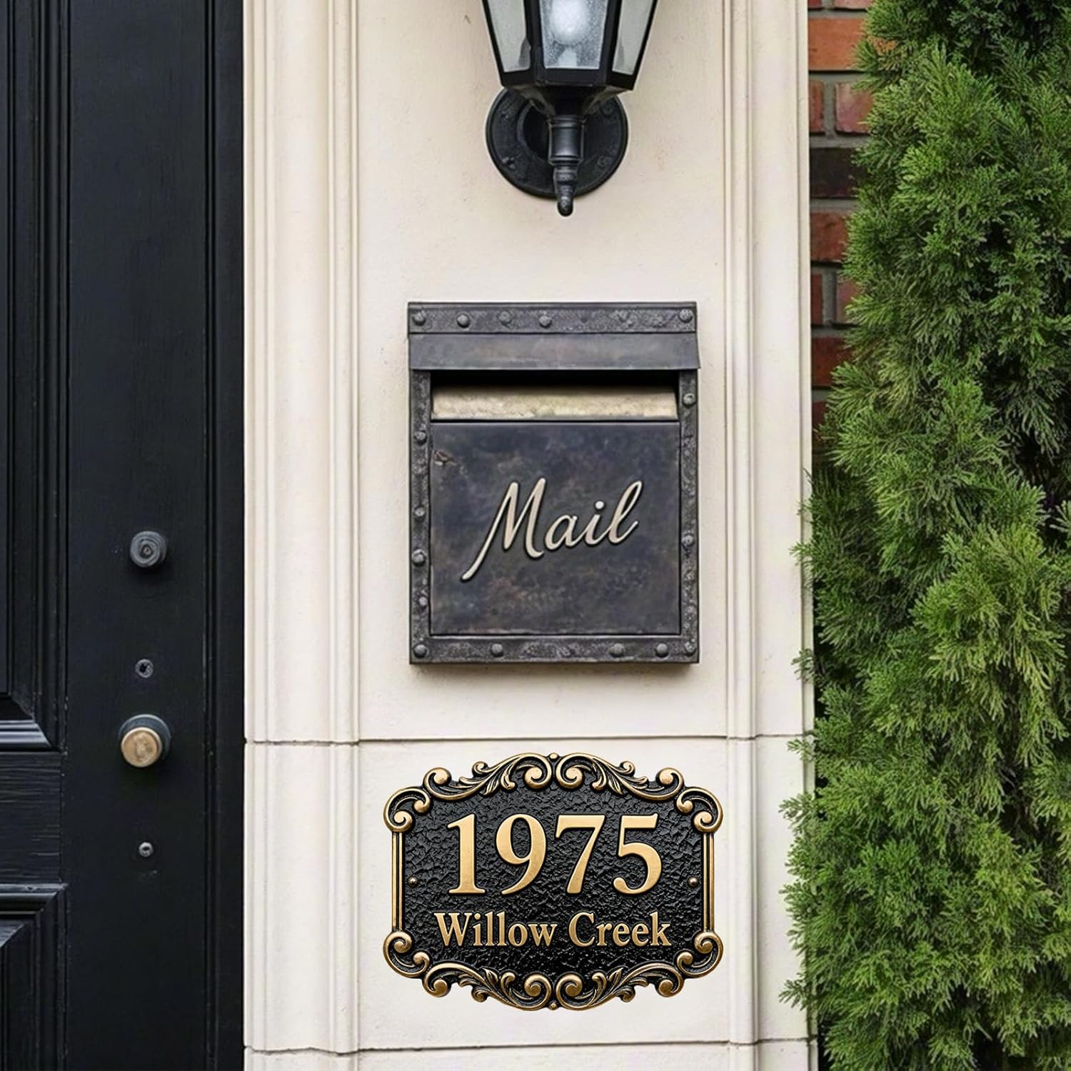 Personalized Cast Metal Address Plaque Vintage Custom House Number Sign Outside Street Mailbox Address Classic Wall Antique Brass Signs Durable Weather Resistant