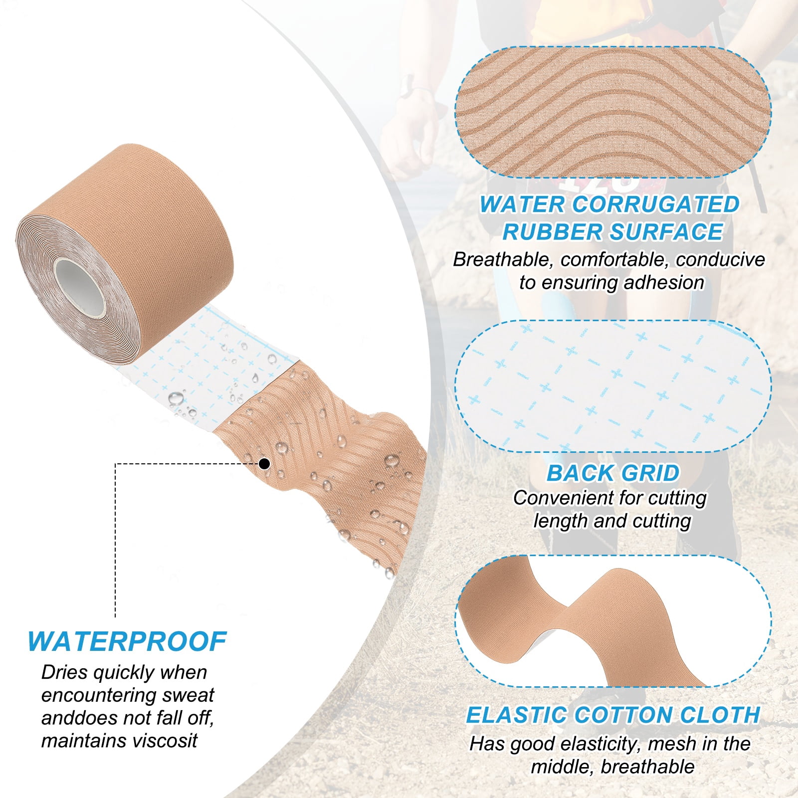 Uxcell Kinesiology Tape, Adhesive Cotton Sport Muscle Support Tapes Waterproof Elastic Tape for Knee Ankle Wrist Shoulder Skin Color