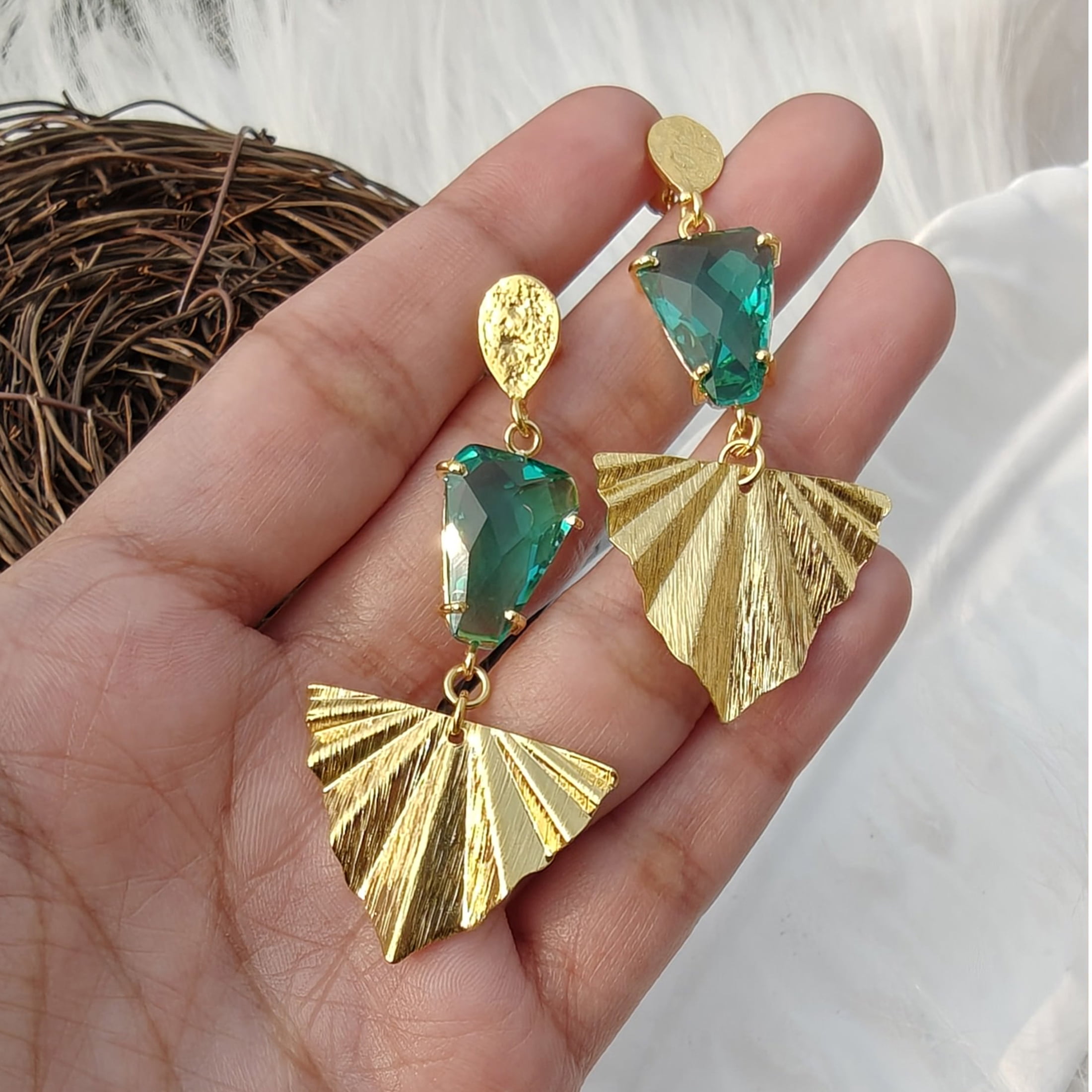 Zeva Jewels Apatite Quartz Gemstone Drop & Dangle 18k Gold Plated Brass Prong Setting Screw Back Earring