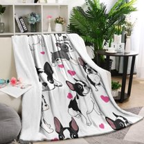 Pug and Love Heart Blanket,Comfortable Soft Flannel Throw Blanket,All Season,Warm Lightweight Blankets for Sofa Bed Couch Living Room Chair,60"x80"(150x200cm)