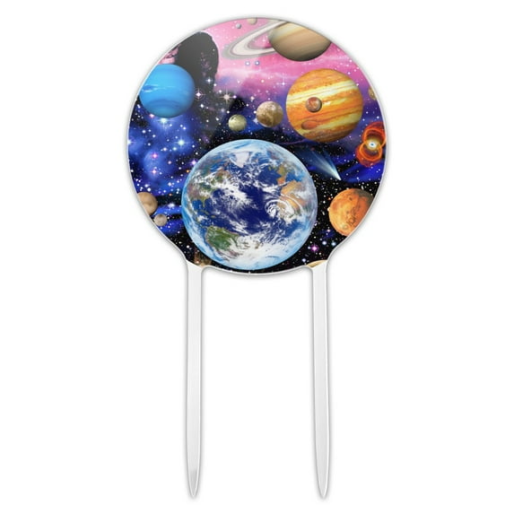 Acrylic Planets Solar System Earth Nebula Cake Topper Party Decoration for Wedding Anniversary Birthday Graduation