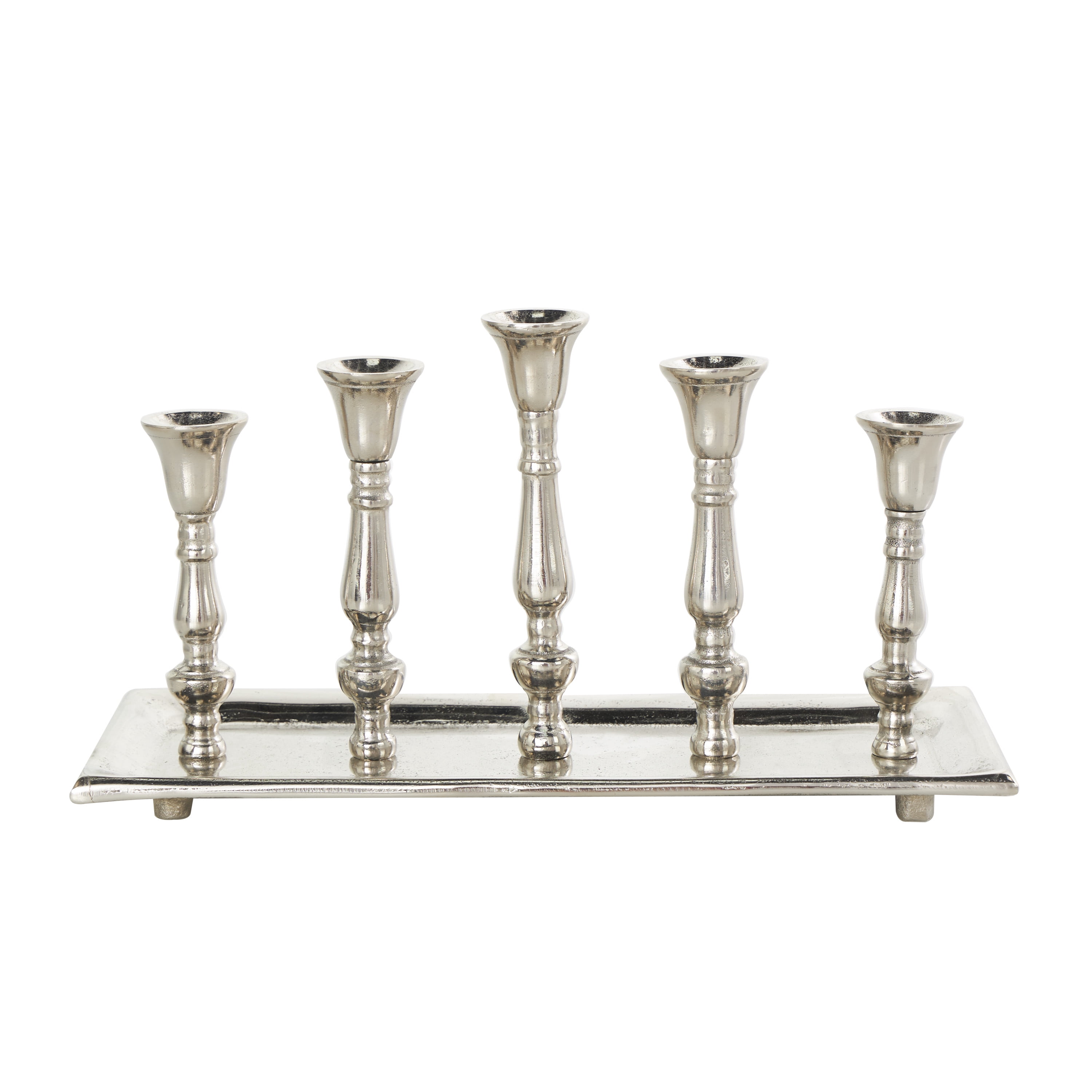 DecMode 5 Holder Silver Aluminum Candelabra with Candle Plate